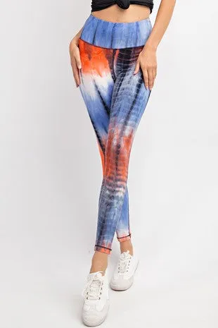 Blue and Orange Tie Dye Leggings