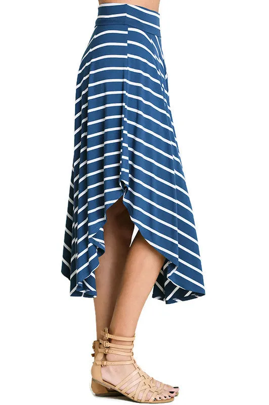 Bohemian Striped Midi Skirt, Indigo