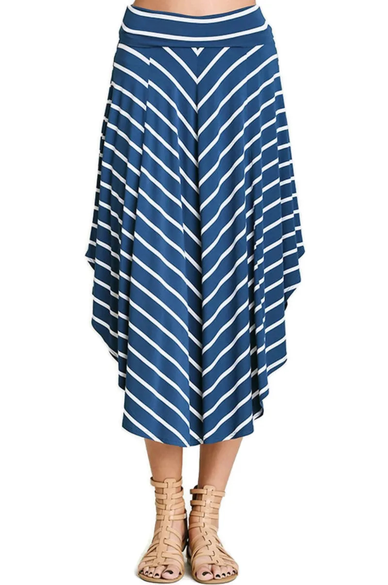 Bohemian Striped Midi Skirt, Indigo