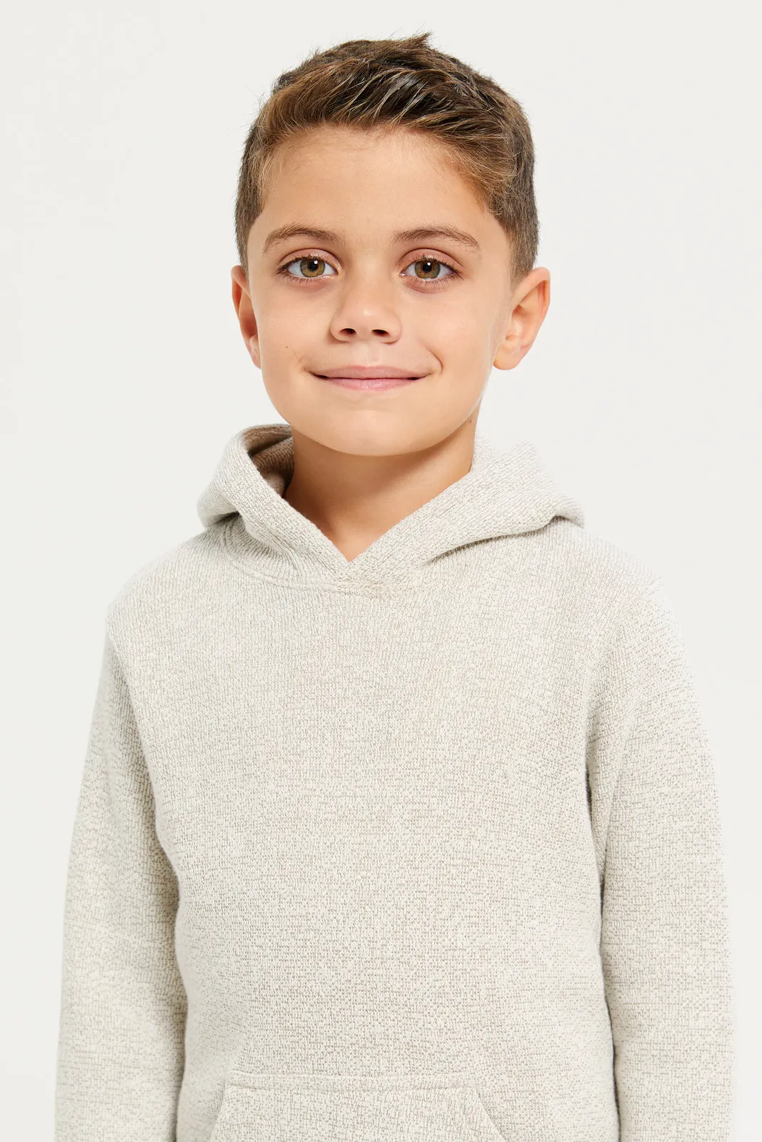 Boys Beige Snow Look Hooded Pullover