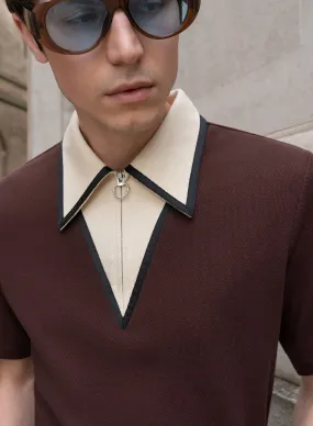 Brown Carnaby Circle Zip Cotton Polo Shirt