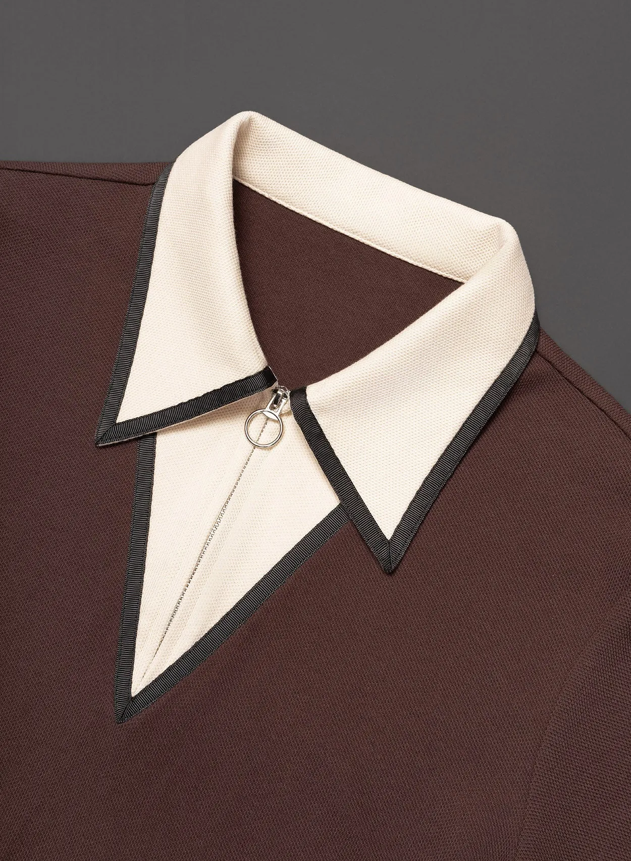 Brown Carnaby Circle Zip Cotton Polo Shirt