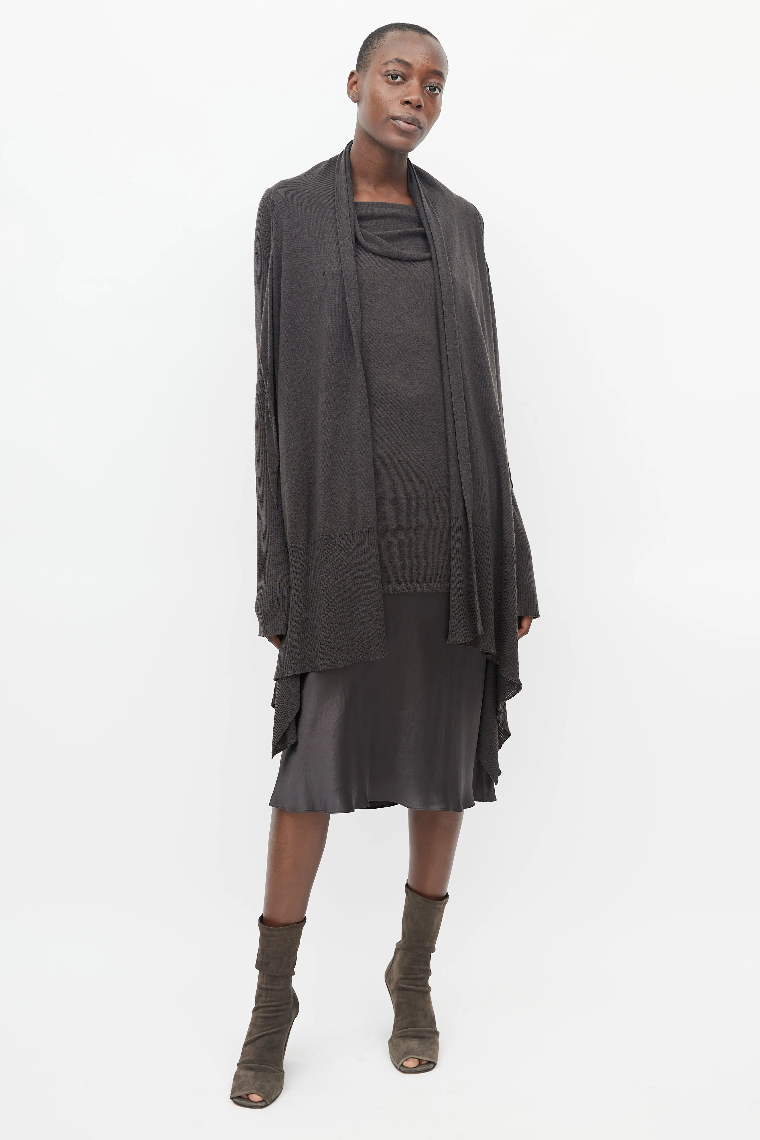 Brown Knit Wrap Cardigan & Tunic Set