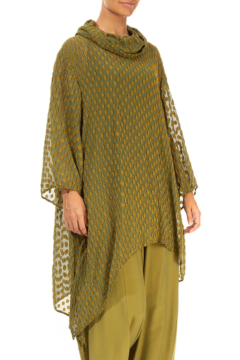 Bubbly Pattern Asymmetric Olive Silk Tunic