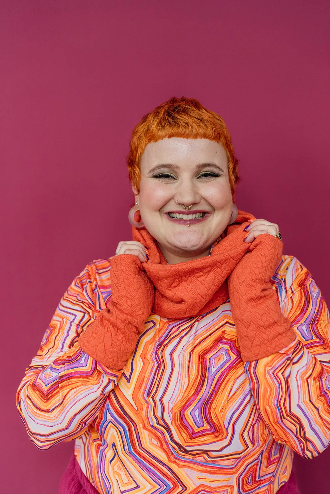 Cable Knit Jersey Cowl and Wrist Warmers Set in Orange