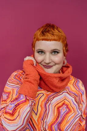 Cable Knit Jersey Wrist Warmers in Orange