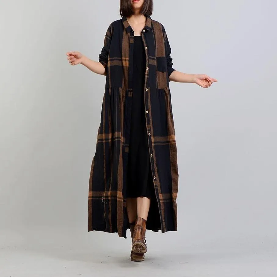 Casual Chic Plaid Brown Trench Coat | Nirvana