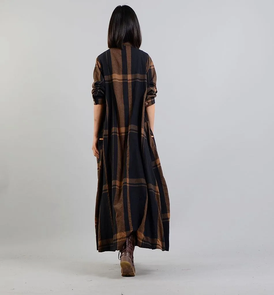 Casual Chic Plaid Brown Trench Coat | Nirvana