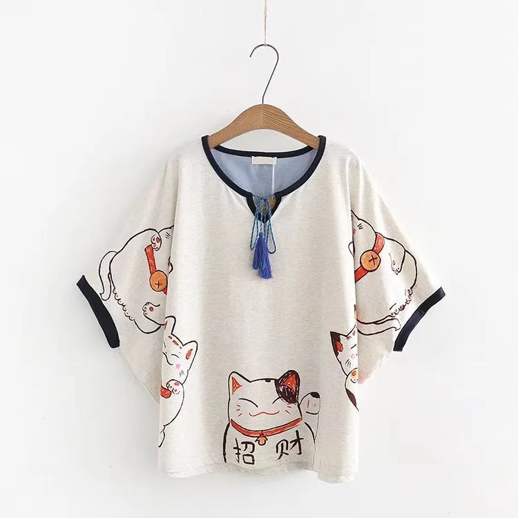 Cat Print Japan Style Harajuku T Shirts