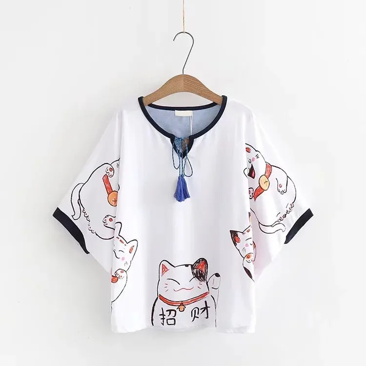 Cat Print Japan Style Harajuku T Shirts