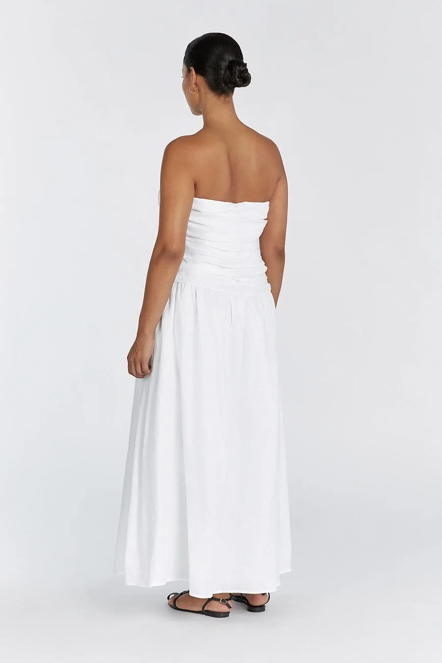 CATANIA WHITE LINEN STRAPLESS DRESS