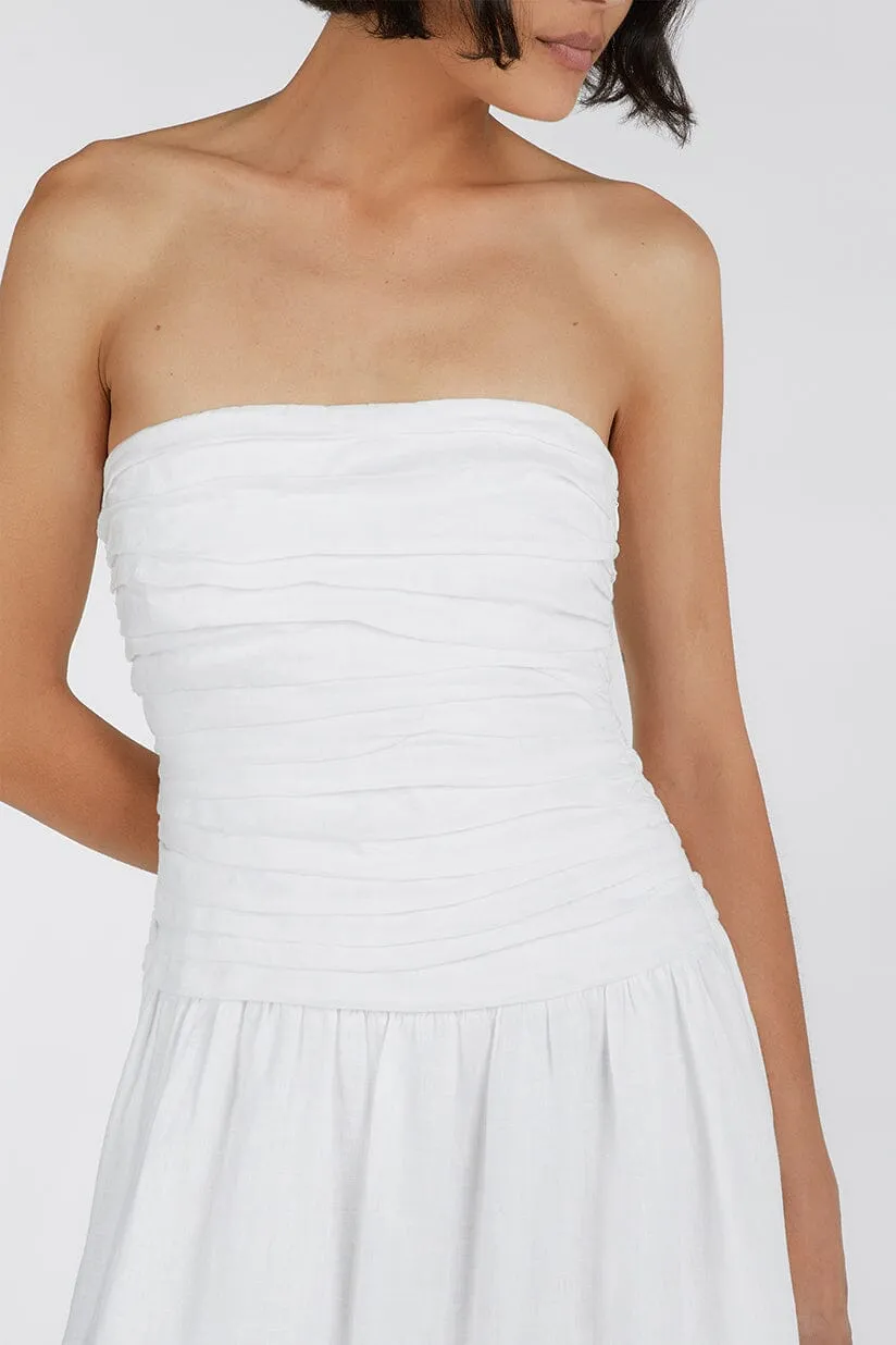 CATANIA WHITE LINEN STRAPLESS DRESS