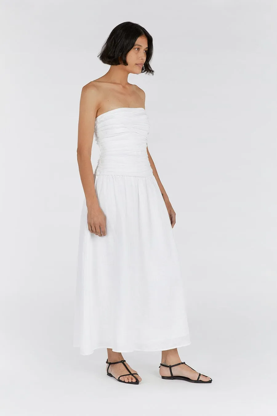 CATANIA WHITE LINEN STRAPLESS DRESS