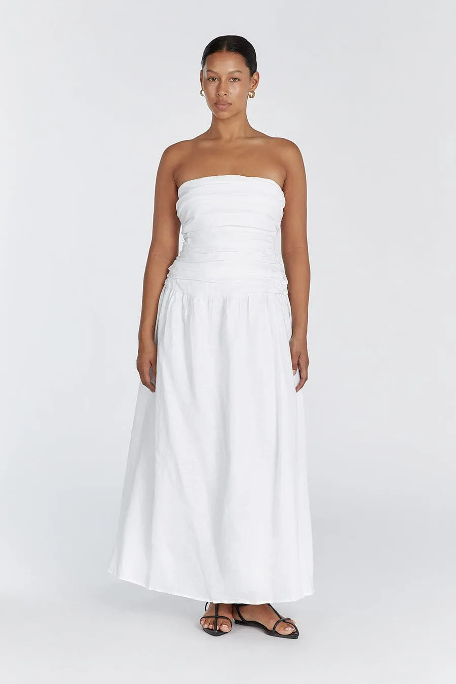 CATANIA WHITE LINEN STRAPLESS DRESS