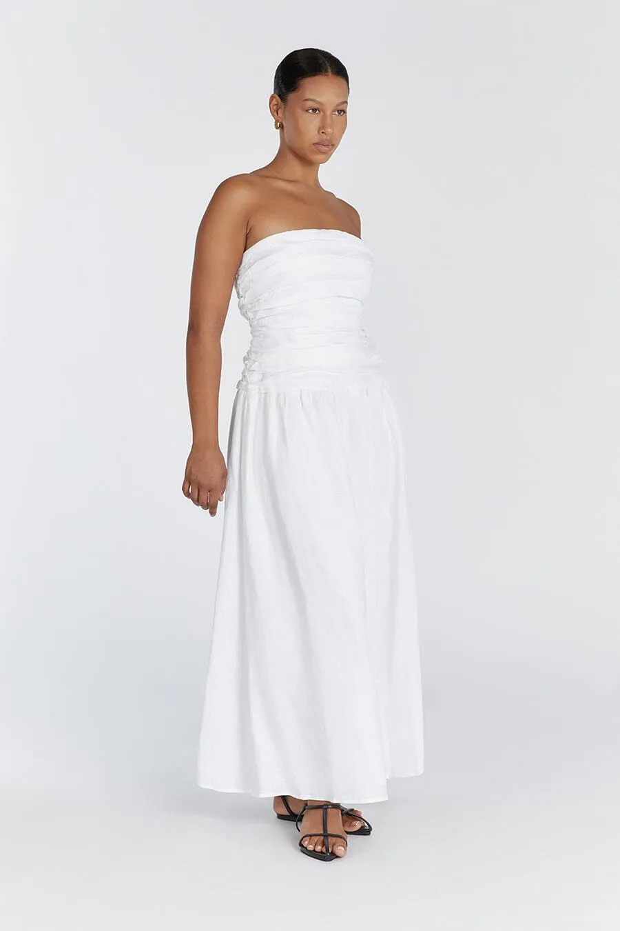 CATANIA WHITE LINEN STRAPLESS DRESS