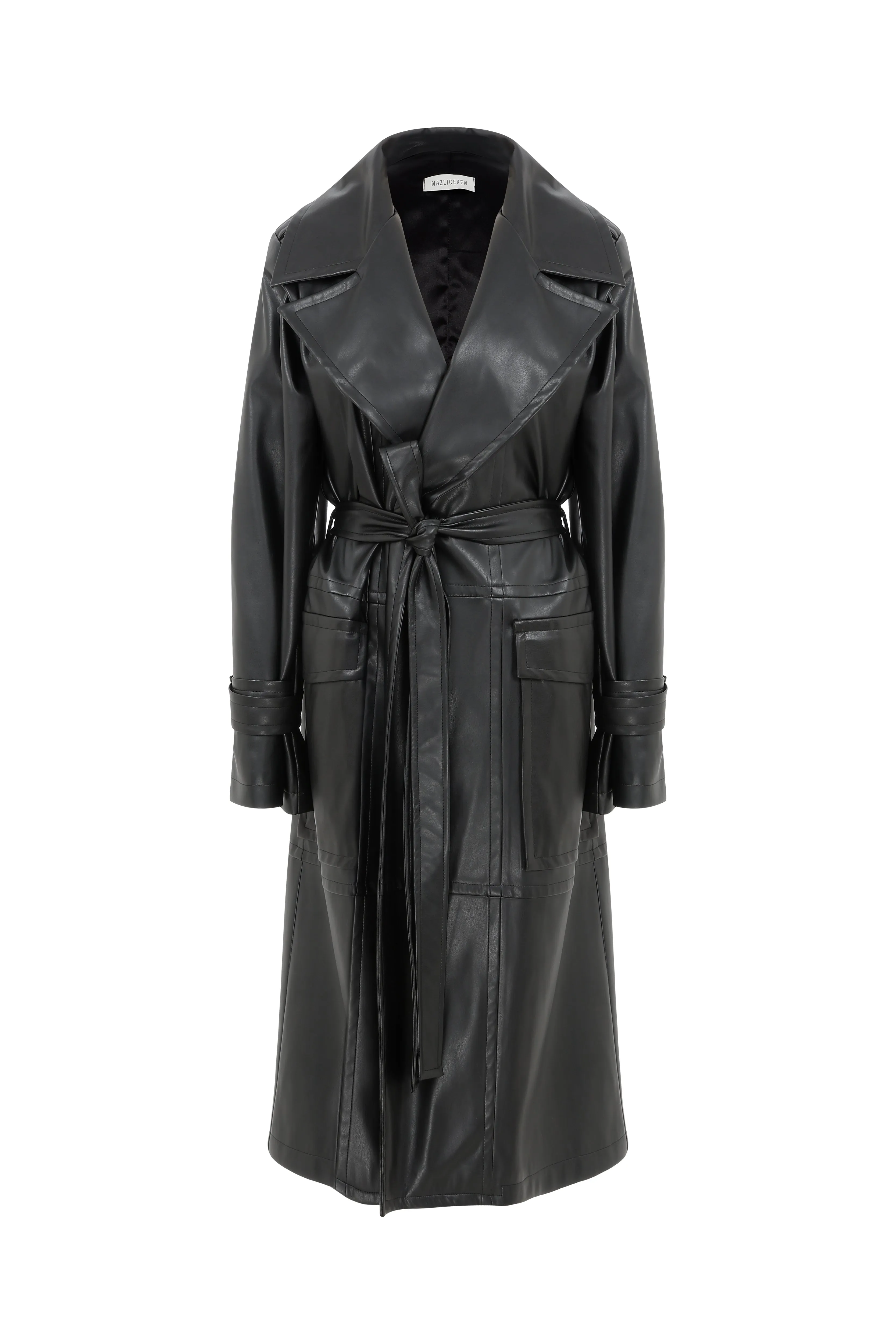 Cecile Vegan Leather Trenchcoat in Noire