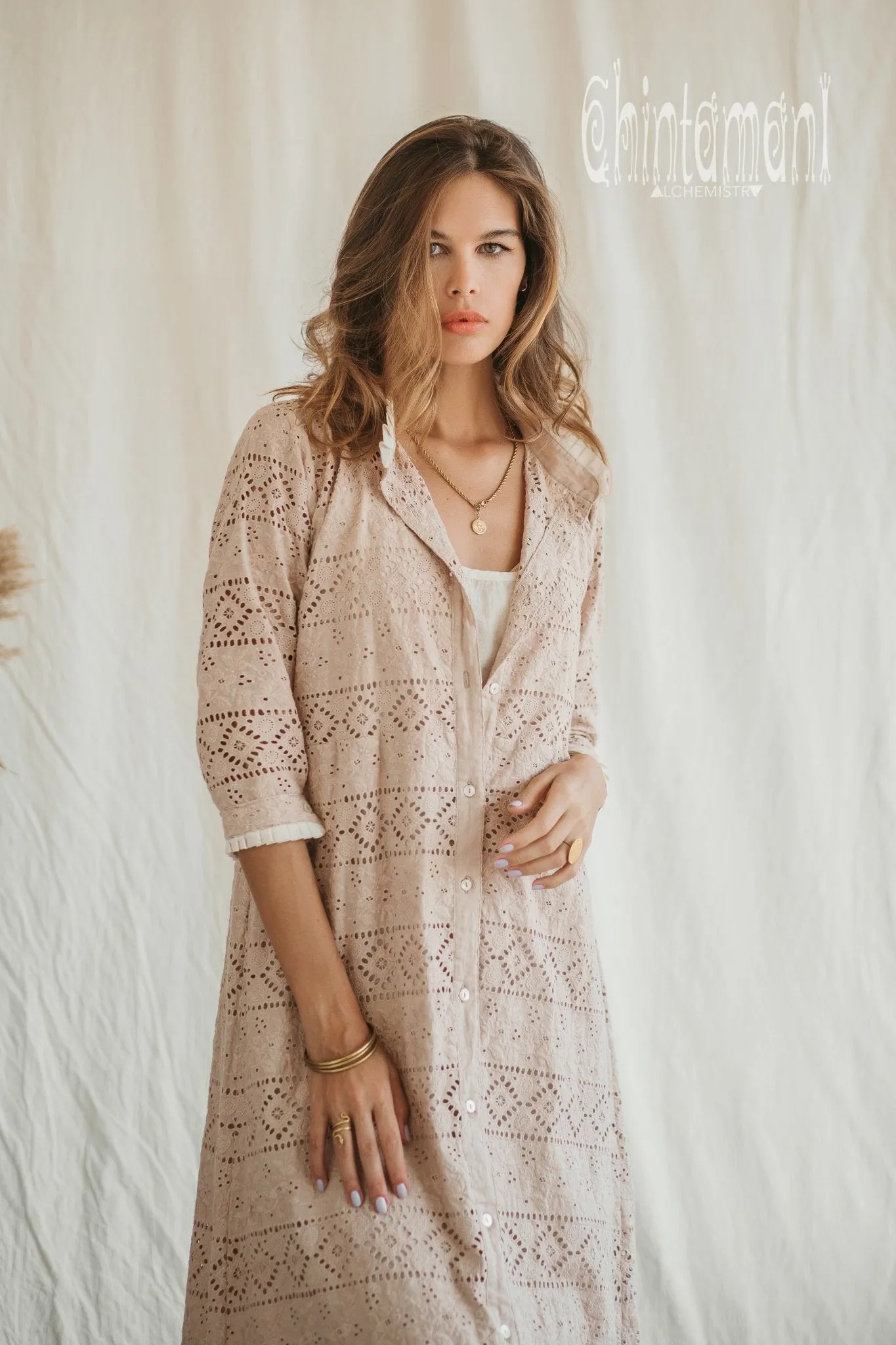 Certified Organic Cotton Double Layer Shirt Dress / Beige