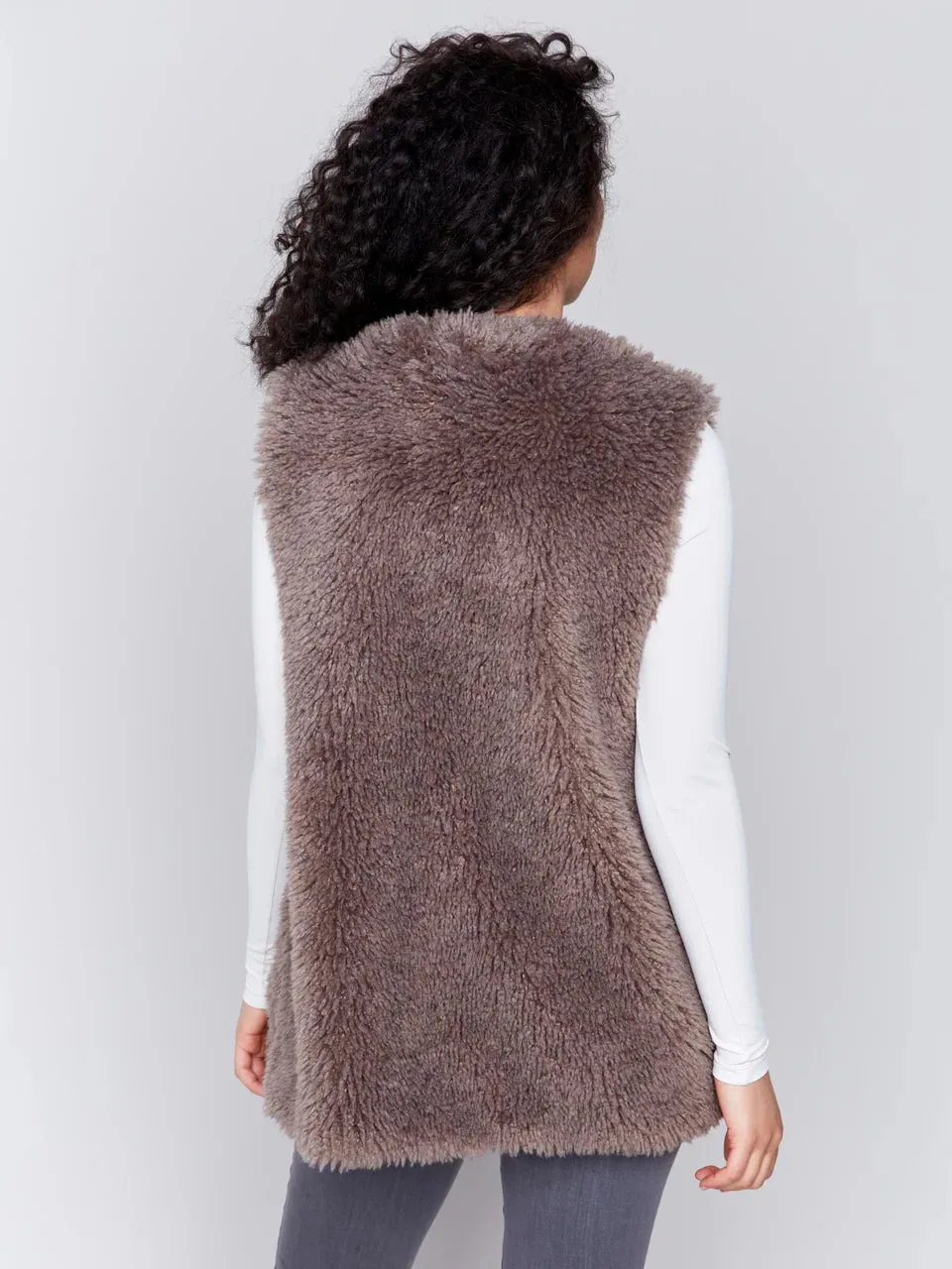 Charlie B Long Faux Vest in Taupe