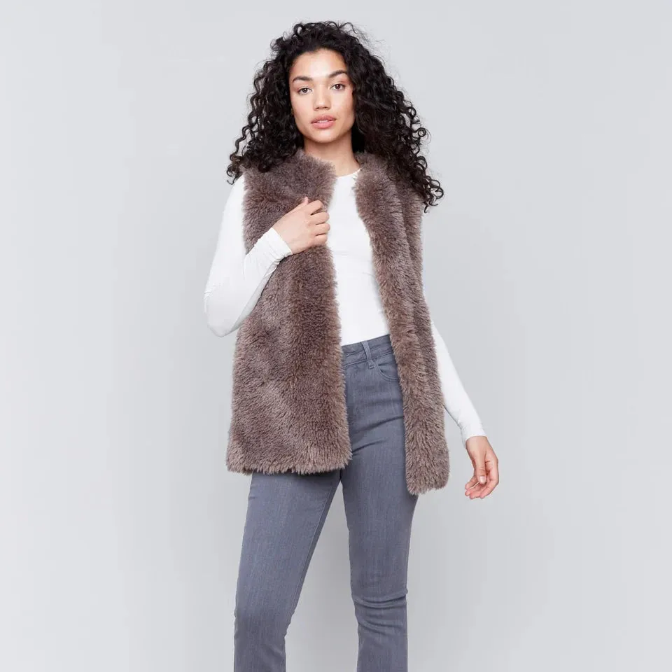 Charlie B Long Faux Vest in Taupe