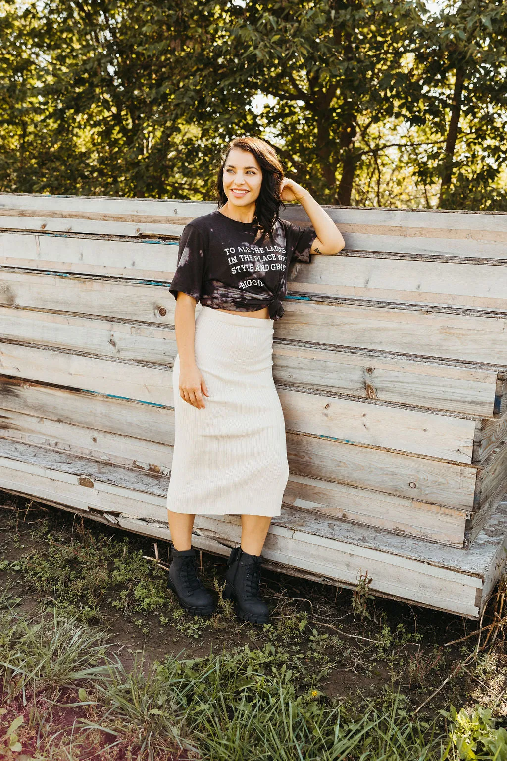 Check Out The Sky Tan Midi Skirt