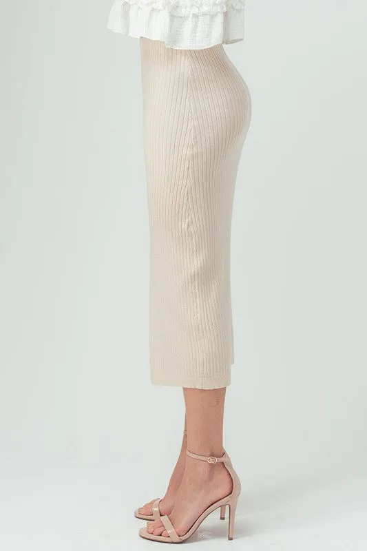 Check Out The Sky Tan Midi Skirt