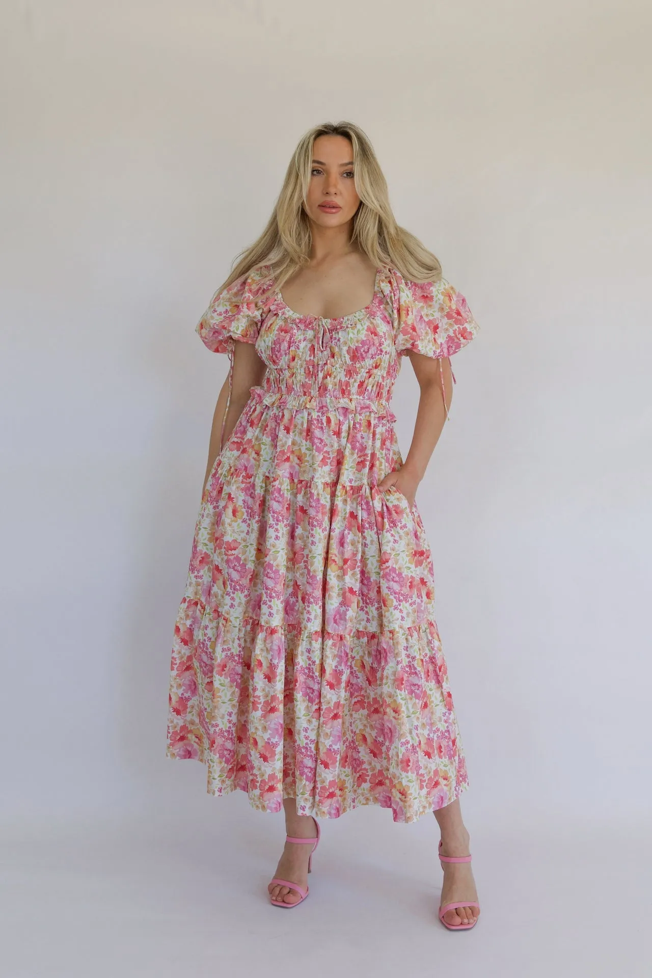 Clara Pink Tiered Maxi Dress