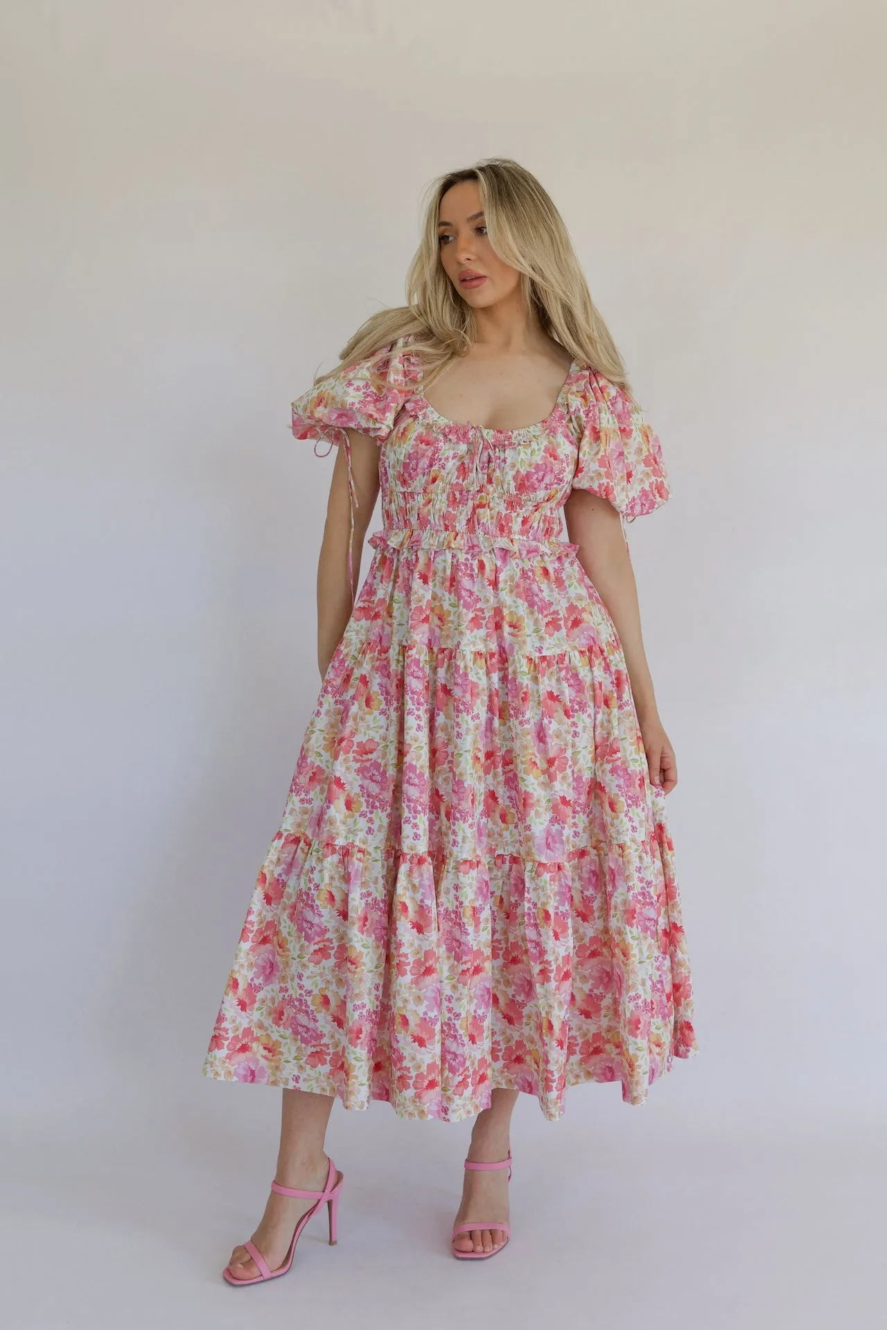 Clara Pink Tiered Maxi Dress