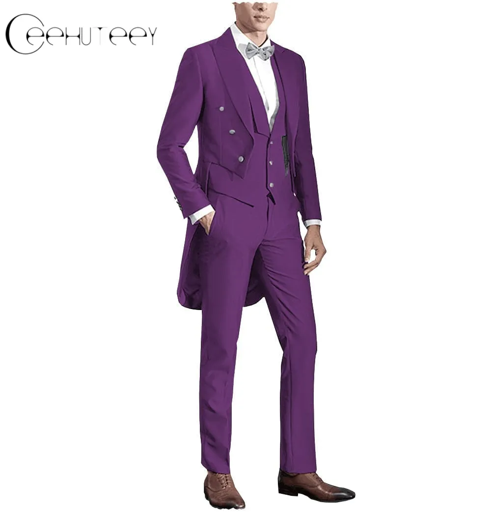 Classic Men's 3 Pieces Tailcoat Slim Fit Peak Lapel Tuxedos Swallow-Tailed Coat Groomsmen (Blazer vest Pants)