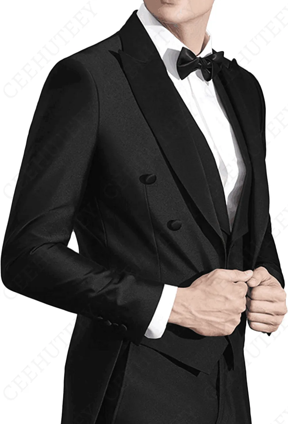 Classic Men's 3 Pieces Tailcoat Slim Fit Peak Lapel Tuxedos Swallow-Tailed Coat Groomsmen (Blazer vest Pants)