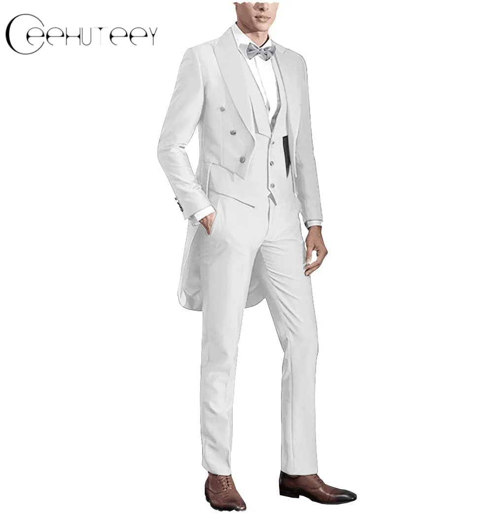 Classic Men's 3 Pieces Tailcoat Slim Fit Peak Lapel Tuxedos Swallow-Tailed Coat Groomsmen (Blazer vest Pants)