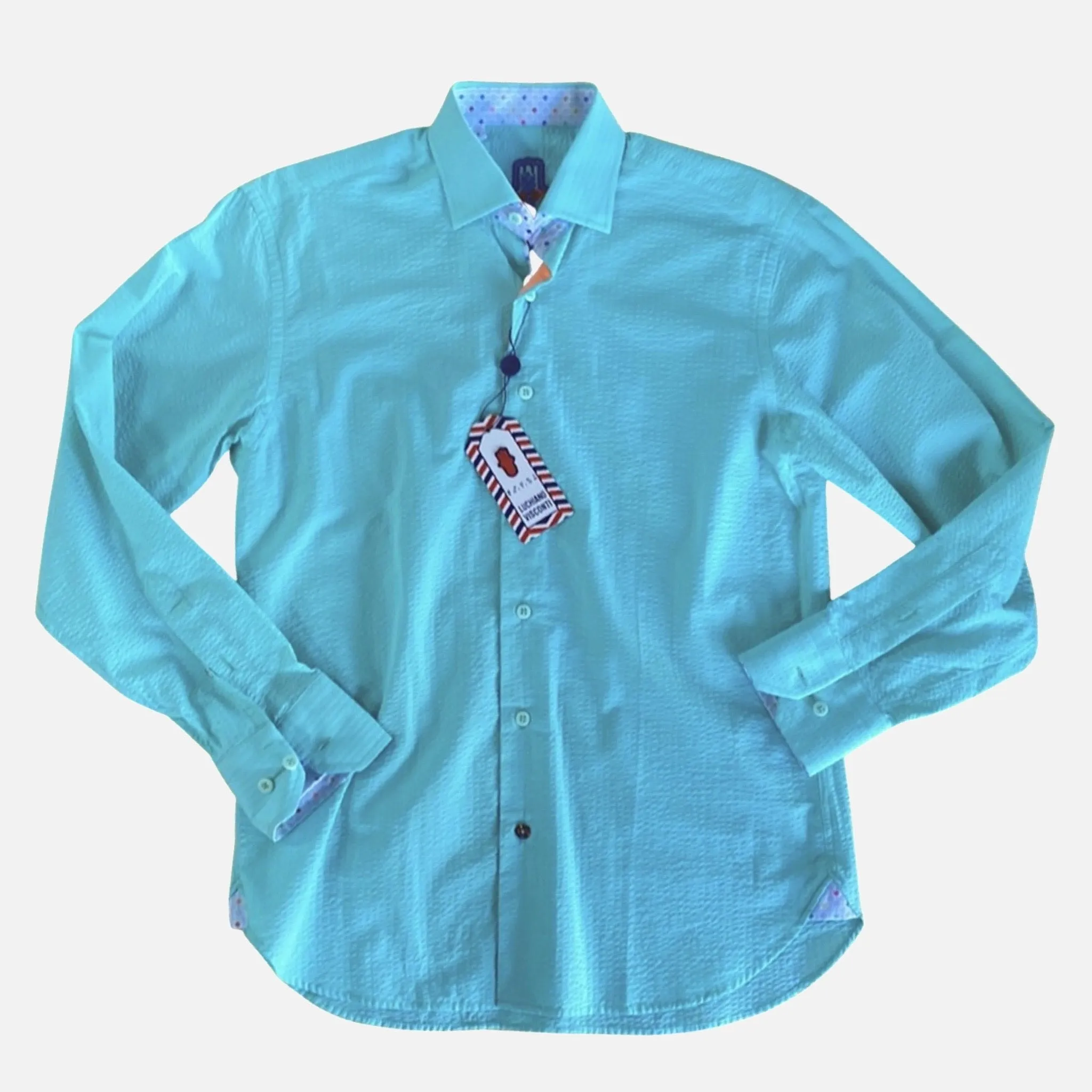 Clearance | Luchiano Visconti Mint Searsucker Shirt | Size Small