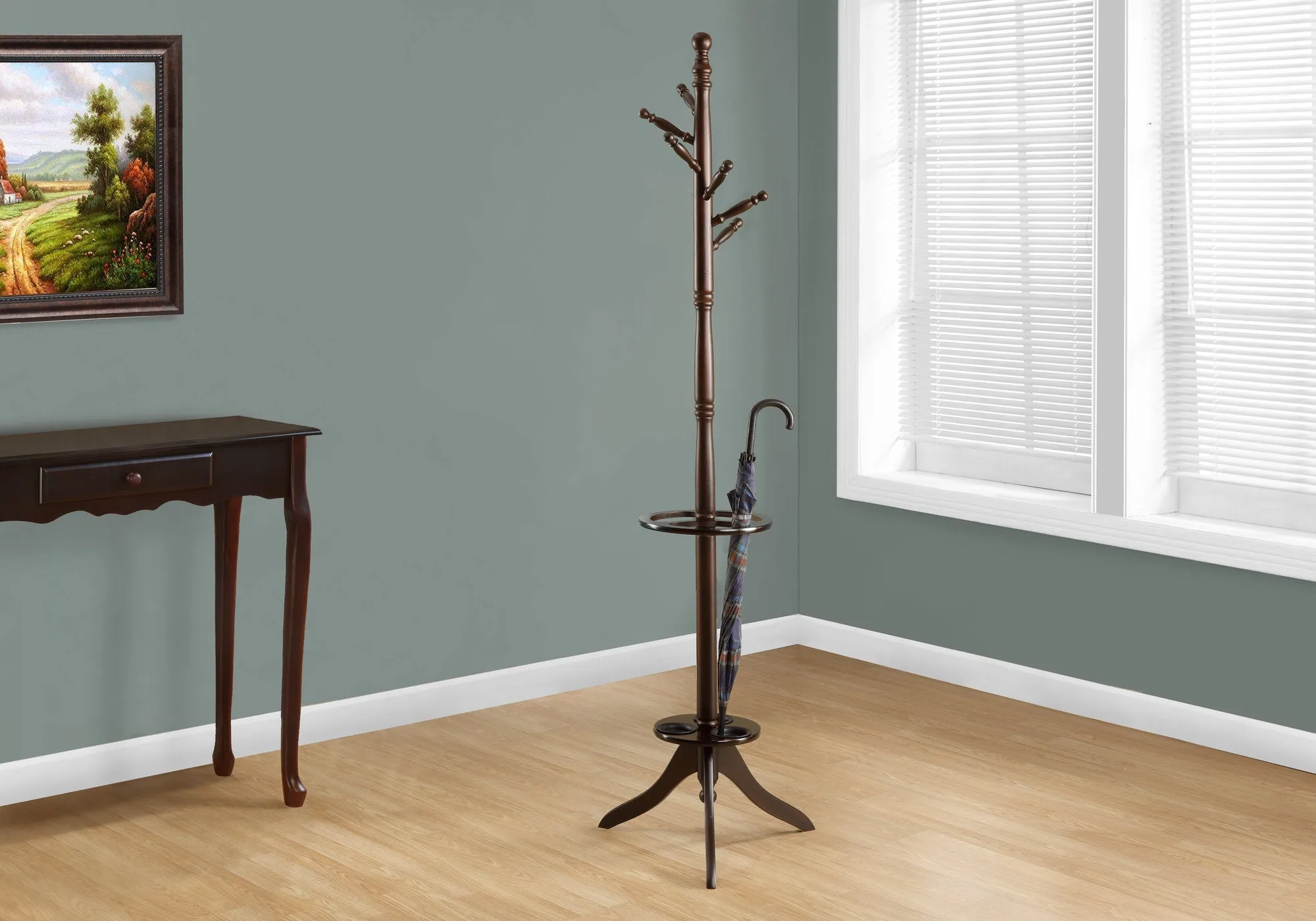 Coat Rack - 71"H / Dark Cherry With An Umbrella Holder