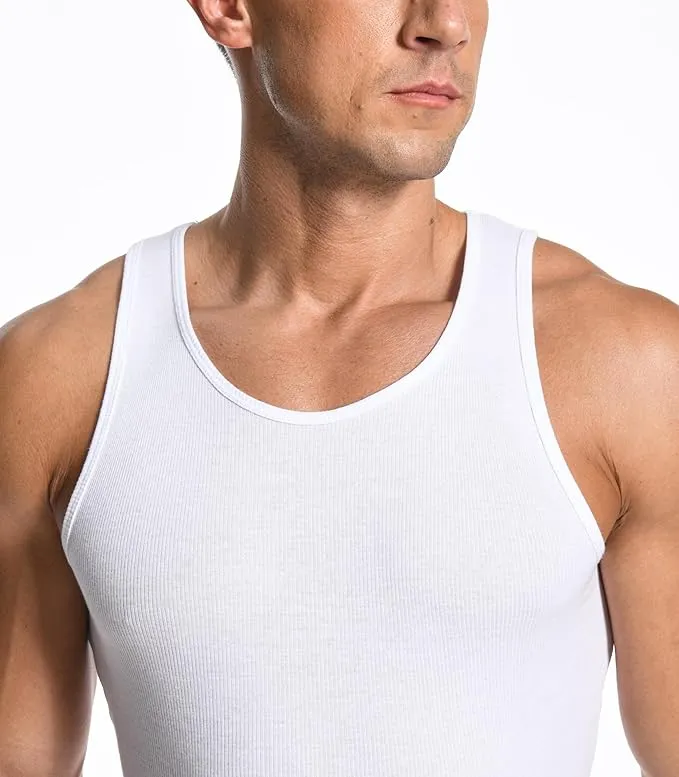 Comfneat Men's 6-Pack Ribbed Tank Tops Cotton Comfy Fit Undershirts