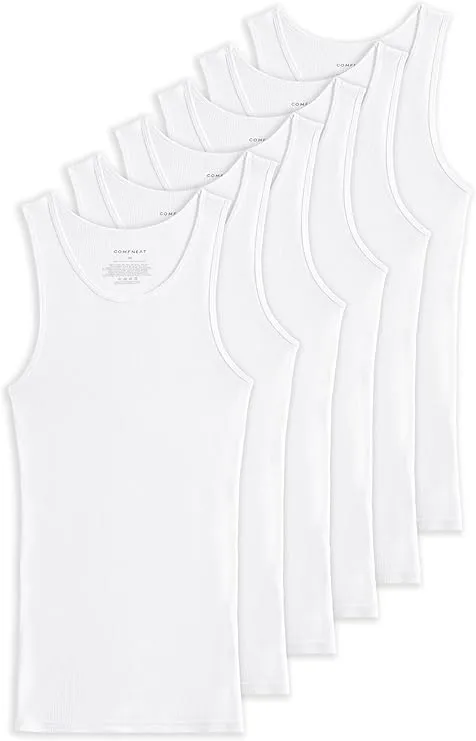 Comfneat Men's 6-Pack Ribbed Tank Tops Cotton Comfy Fit Undershirts