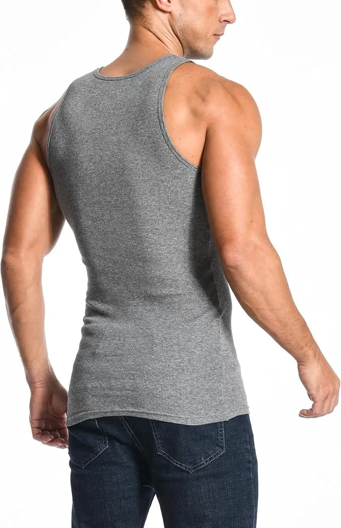 Comfneat Men's 6-Pack Ribbed Tank Tops Cotton Comfy Fit Undershirts