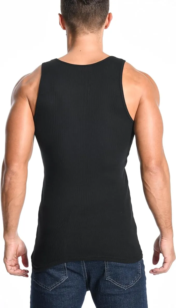 Comfneat Men's 6-Pack Ribbed Tank Tops Cotton Comfy Fit Undershirts