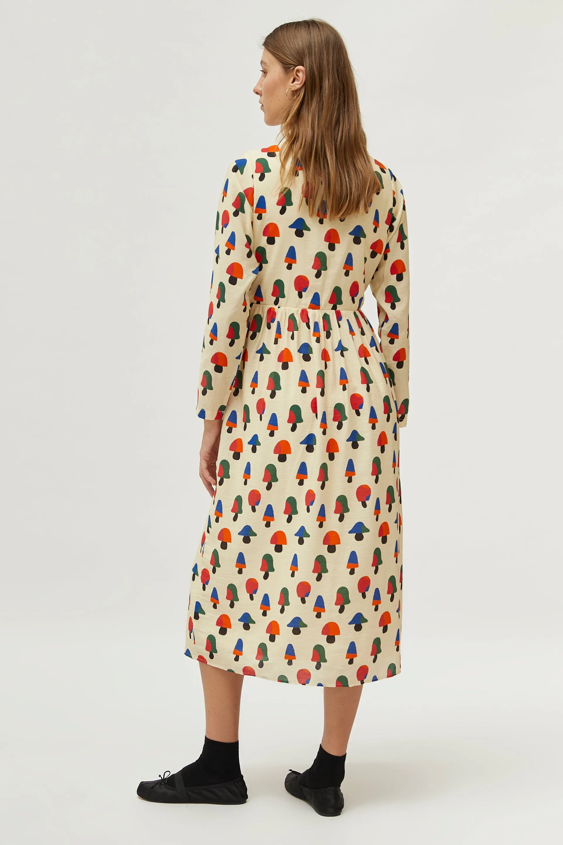 Compañia Fantastica - Cream Mushroom Print Midi Shirt Dress