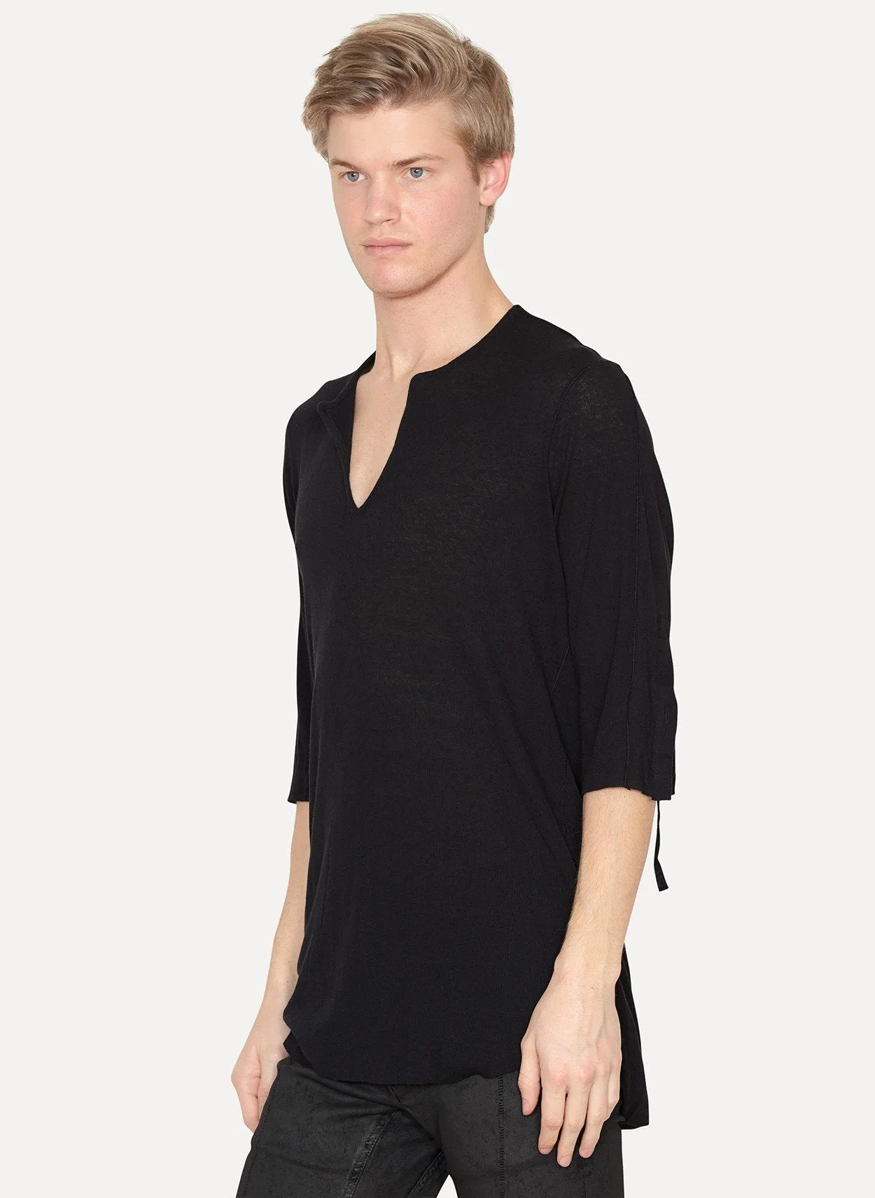 Cotton Silk Wool Rib Jersey Tunic T-Shirt