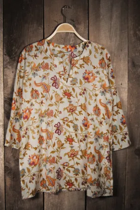 Cotton Tunic Top Earth Tones Floral