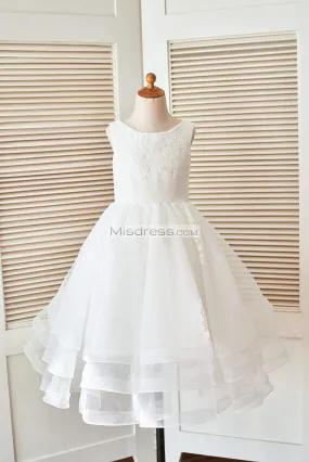 Cupcake Ivory Lace Tulle Horsehair Sleeveless Wedding Flower Girl Dress