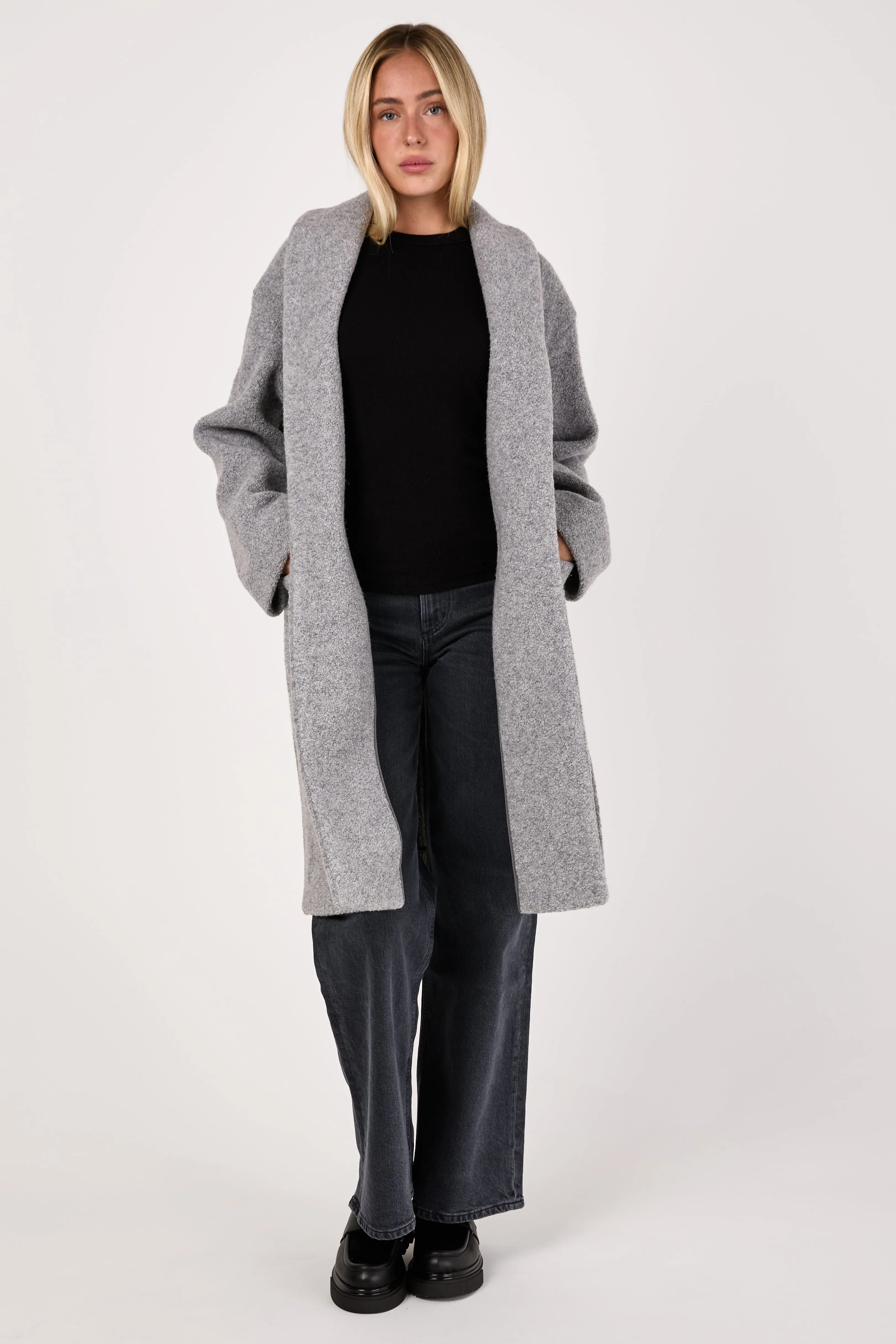 Dafne Wrap Coat in Light Grey