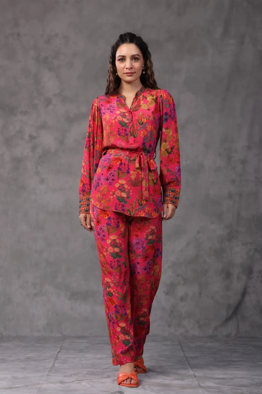 Deep Pink Printed Spanish Crepe Co-ord Set