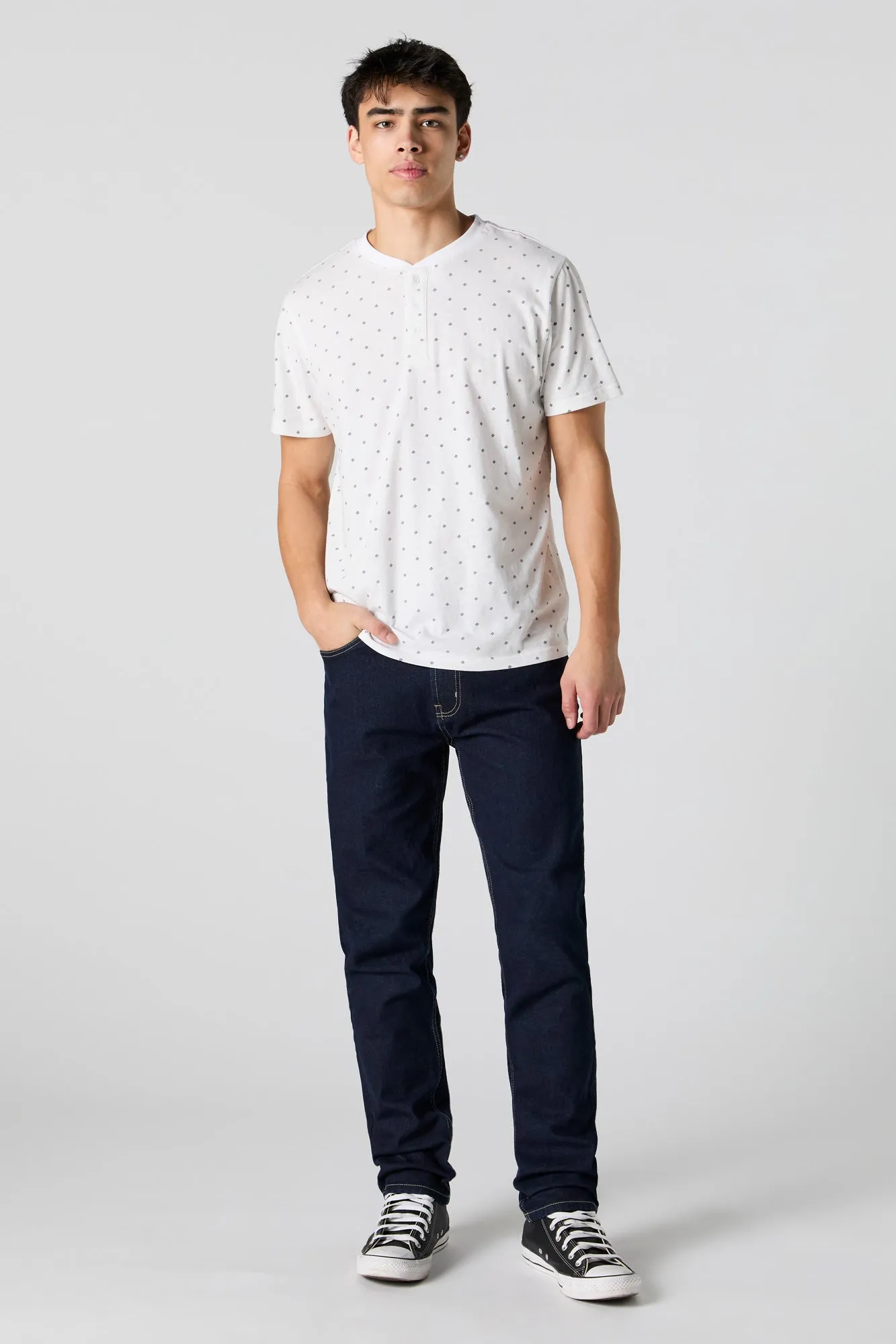 Ditsy Print Henley T-Shirt