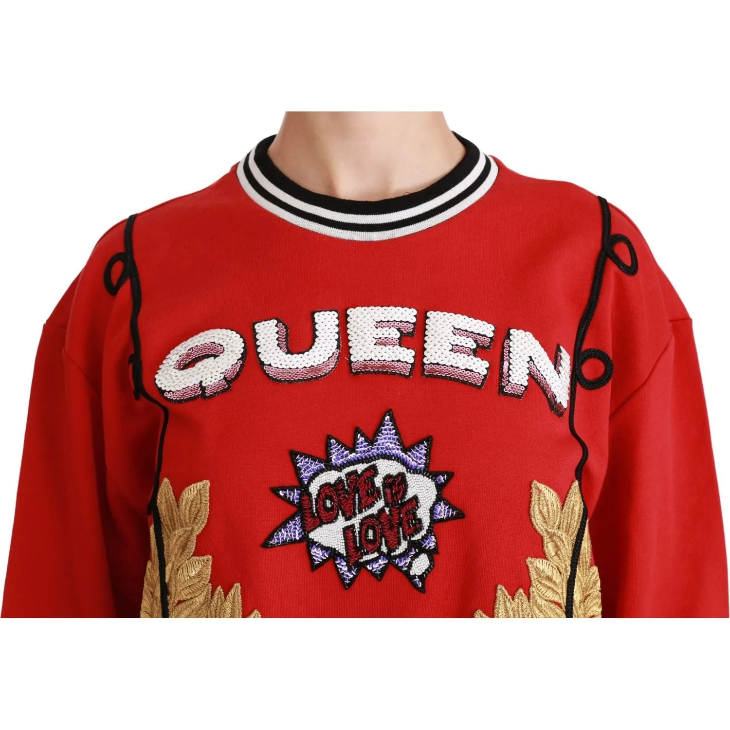 Dolce & Gabbana Radiant Red Sequined Crew Neck Sweater