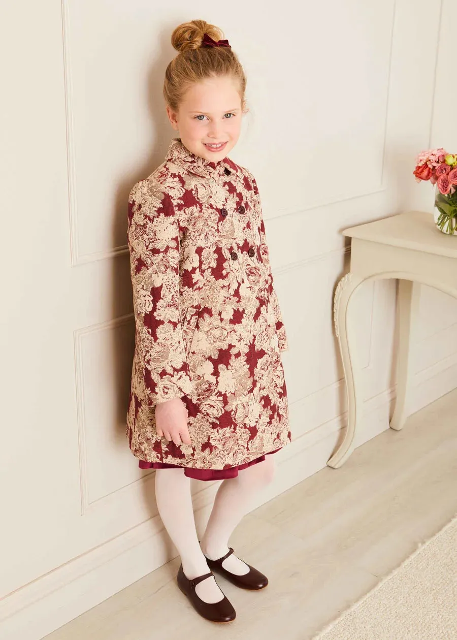 Eleanor Floral Jaquard Coat in Burgundy (4-10yrs)