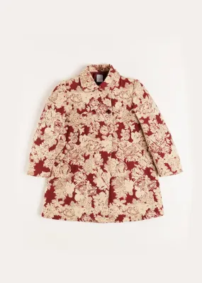 Eleanor Floral Jaquard Coat in Burgundy (4-10yrs)