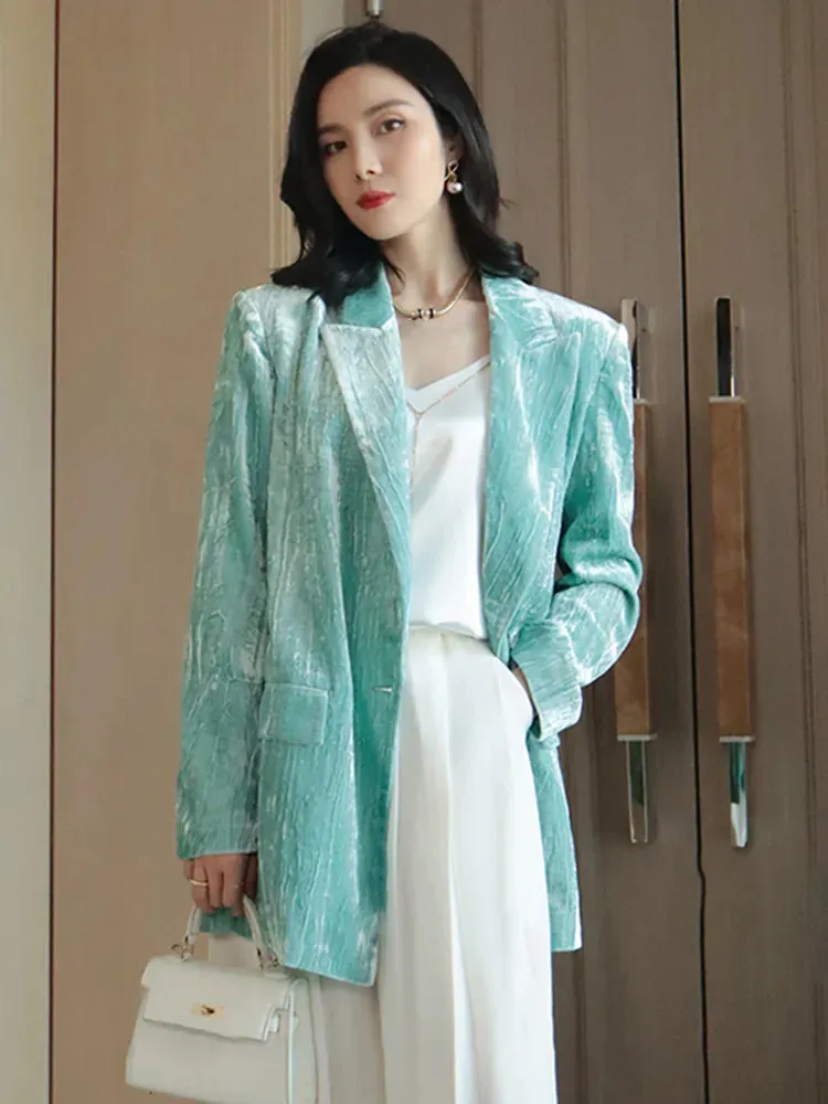 Elegant Blazer For Women Notched Collar Long Sleeve Chain Sashes Vintage Blazers Female Clothing Fashion