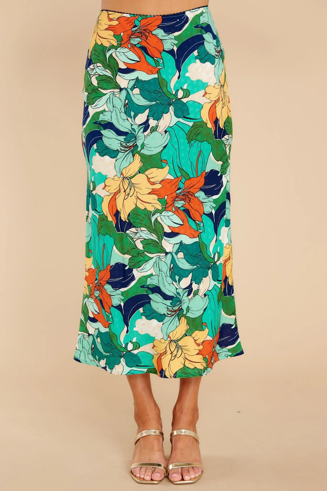 Erica Green Floral Midi Slip Skirt