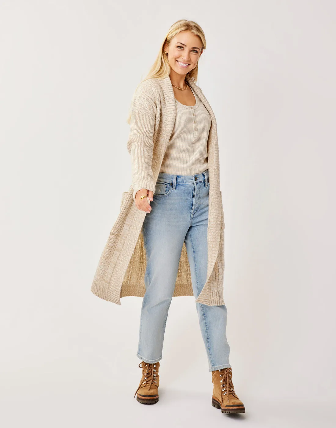 Etta Shawl Cardigan: Lt. Khaki Marl