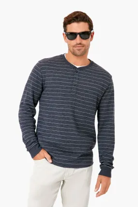 Faded Black White Stripe Double Knit Henley